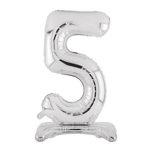 Large Number 5 Standing Silver Foil Balloon