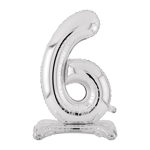 Large Number 6 Standing Silver Foil Balloon