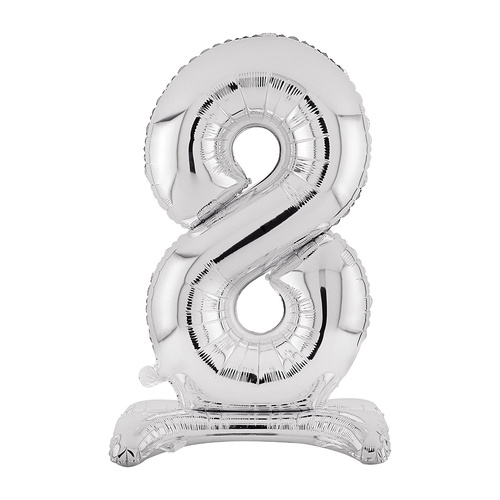 Large Number 8 Standing Silver Foil Balloon