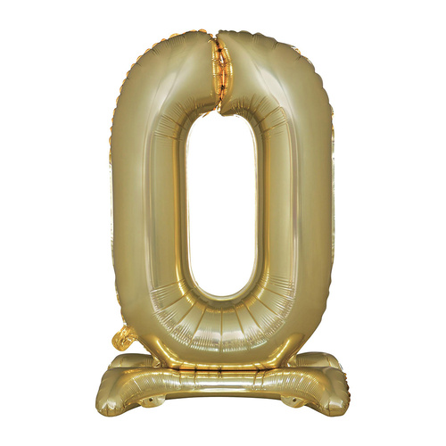 Large Number 0 Standing White Gold Foil Balloon