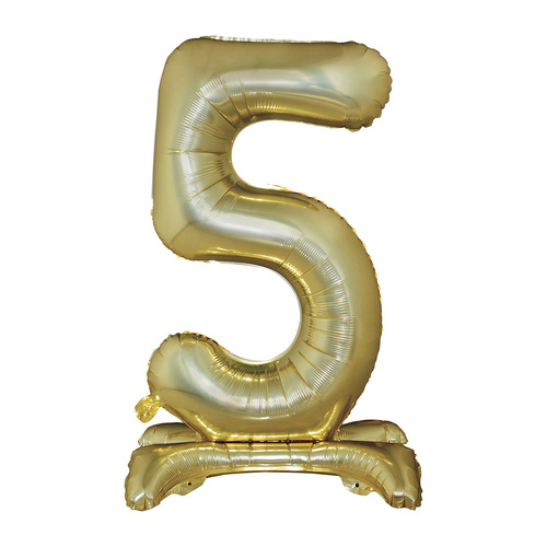 Large Number 5 Standing White Gold Foil Balloon