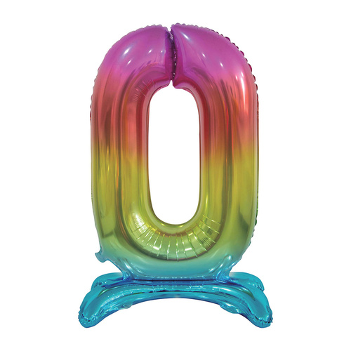 Large Number 0 Standing Rainbow Foil Balloon