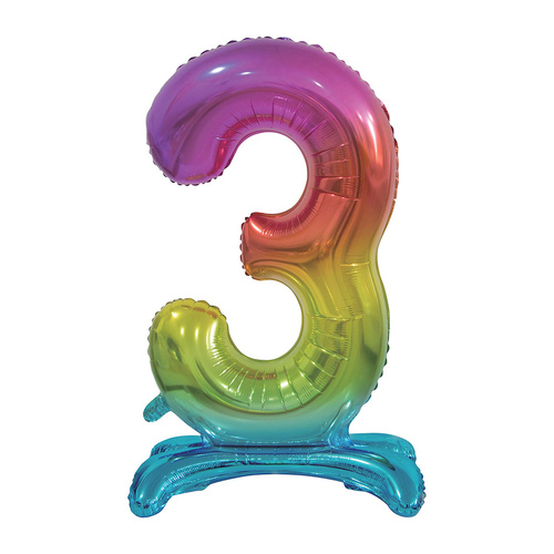 Large Number 3 Standing Rainbow Foil Balloon