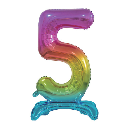 Large Number 5 Standing Rainbow Foil Balloon