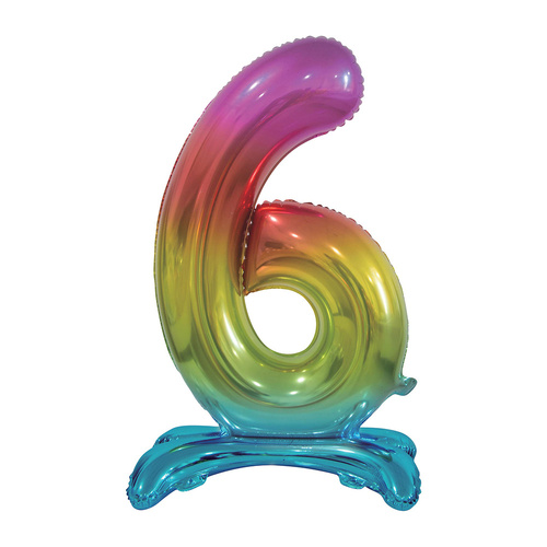 Large Number 6 Standing Rainbow Foil Balloon