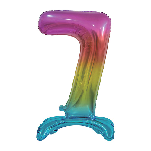 Large Number 7 Standing Rainbow Foil Balloon