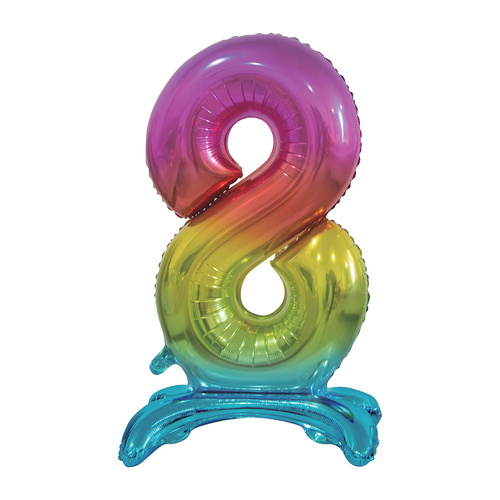 Large Number 8 Standing Rainbow Foil Balloon