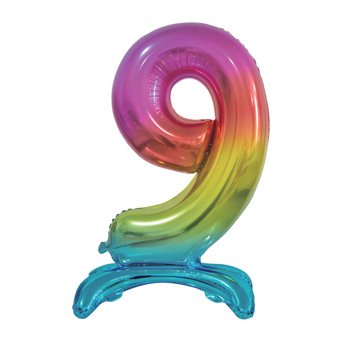 Large Number 9 Standing Rainbow Foil Balloon