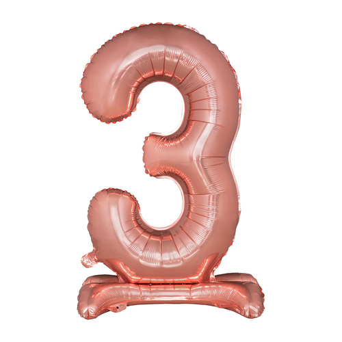 Large Number 3 Standing Rose Gold Foil Balloon