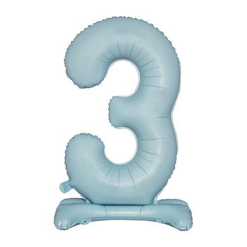 Large Number 3 Standing Pastel Blue Foil Balloon