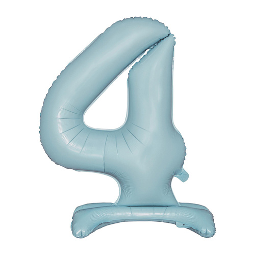 Large Number 4 Standing Pastel Blue Foil Balloon