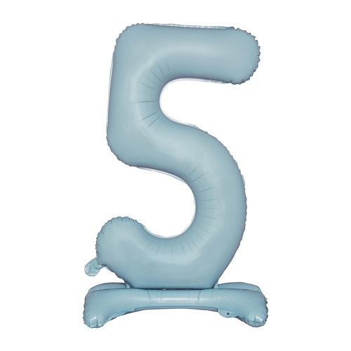 Large Number 5 Standing Pastel Blue Foil Balloon