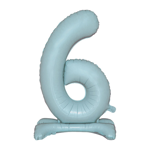 Large Number 6 Standing Pastel Blue Foil Balloon