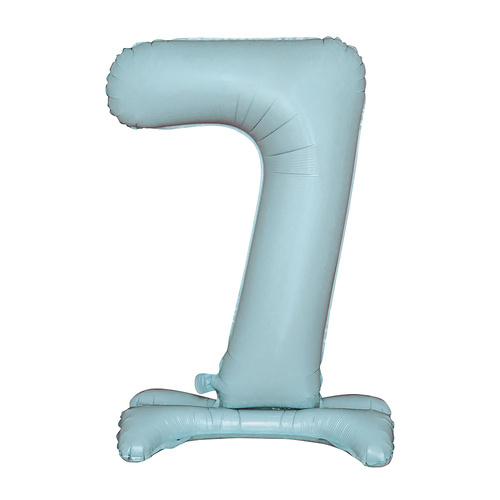 Large Number 7 Standing Pastel Blue Foil Balloon