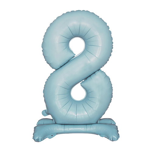 Large Number 8 Standing Pastel Blue Foil Balloon