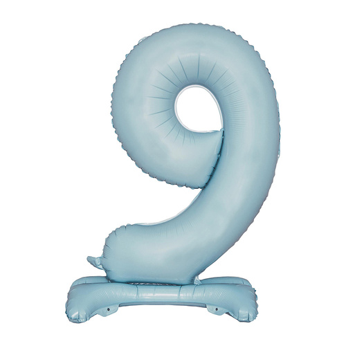 Large Number 9 Standing Pastel Blue Foil Balloon