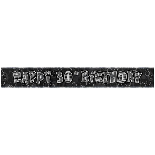Glitz Black And Silver 30th Birthday Foil Banner 3.65m 