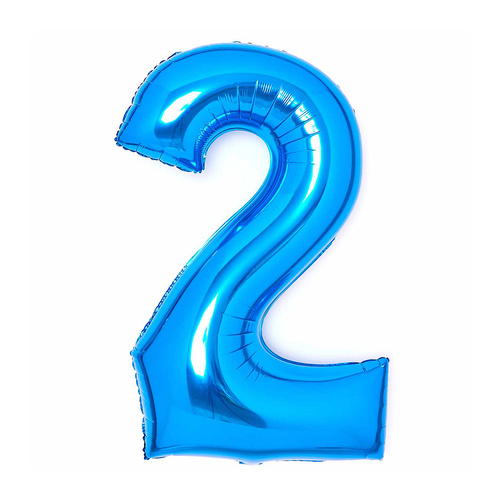 Large Number 2 Blue Foil Balloon 55cm w x 86cm h