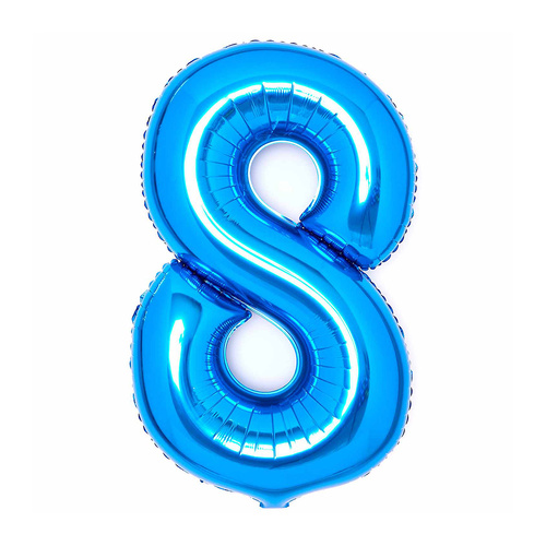 Large Number 8 Blue Foil Balloon 54cm w x 87cm h