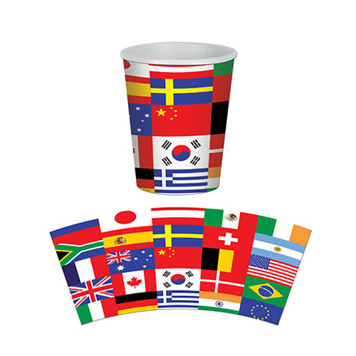 International Flags Paper Cups 266ml 8 Pack