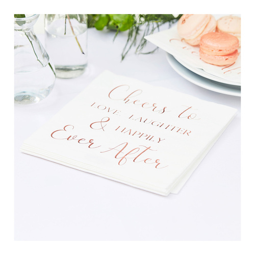 Botanical Wedding Foiled Cheers To Love, Laughter & Happily Ever After Napkins 16 Pack