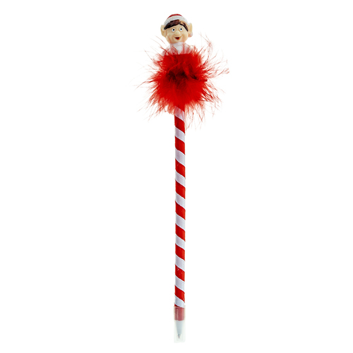 Elves Behavin' Badly Elf Fluffy Fun Pen - Red & White Candy Cane Design