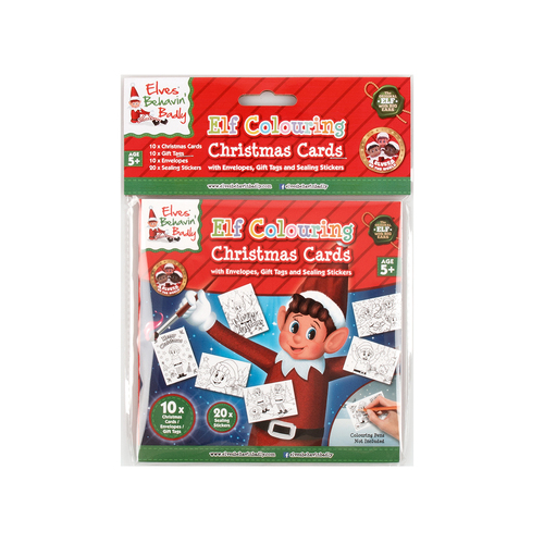 Elves Behavin' Badly Colouring Christmas Cards  with Stickers & Gift Tags 10 Pack