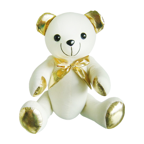 26cm Gold Message Bear with Bow and Signature Pen