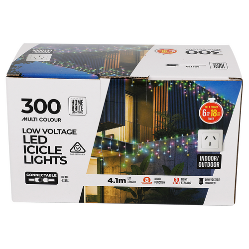 300 Multi Colour Low Voltage LED Icicle Lights - 4.1m Connectable