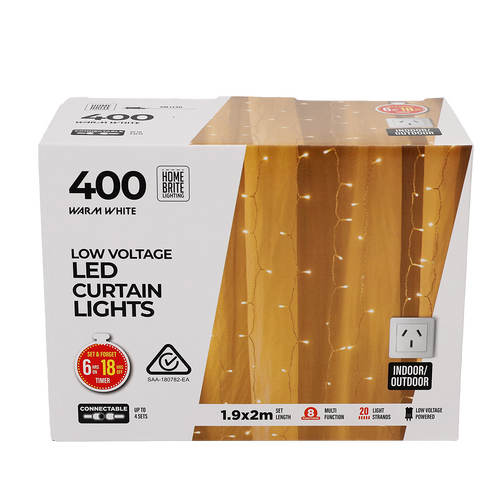 400 Warm White Low Voltage LED Curtain Lights - 1.9m x 2m Connectable