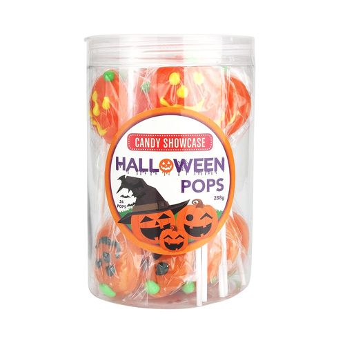 Halloween Pumpkin Pops - Tub of Jack-O-Lantern Lollipops 288g 24 Pack