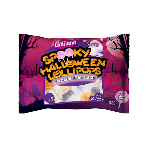 Spooky Halloween Lollipops with Glow-in-the-Dark Sticks - Assorted Shapes 20 pack