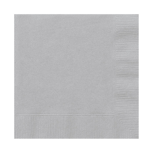 Silver Beverage Napkins 2ply 25cm X 25cm 50 Pack