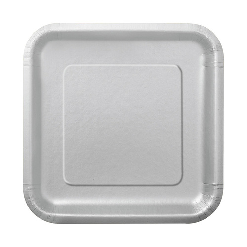 Silver Square Paper Plates 23cm 8 Pack