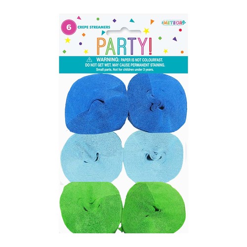 Assorted Boy Crepe Streamers 12m 6 Pack