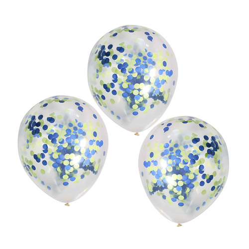 30cm Roar Green And Blue Confetti Balloons 5 Pack