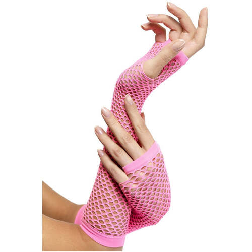 Long Pink Fishnet Gloves