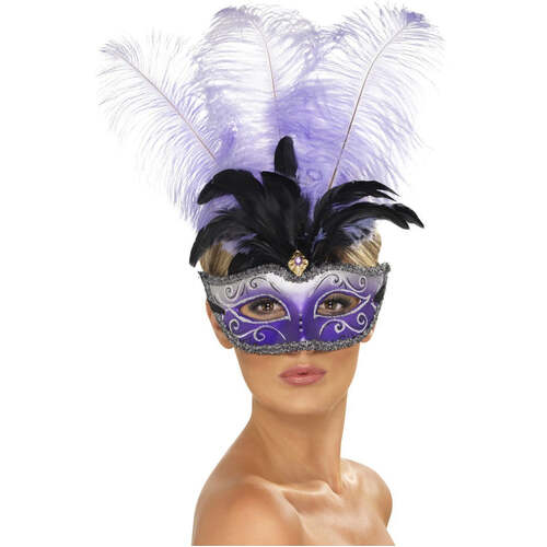 Venetian Colombina Eyemask with Multicolour Plume