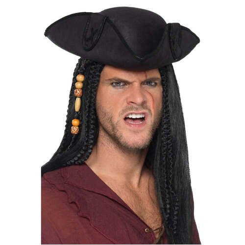 Black Tricorn Pirate Captain Hat