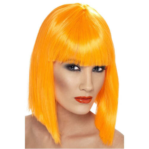 Short Neon Orange Blunt Glam Wig