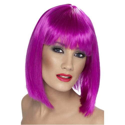 Short Neon Purple Blunt Glam Wig