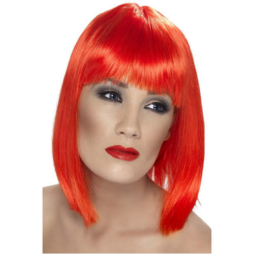 Short Neon Red Blunt Glam Wig 