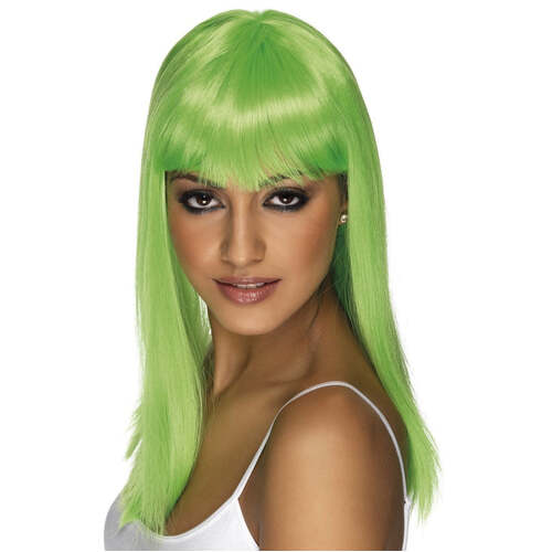 Neon Green Long Straight Glamourama Wig