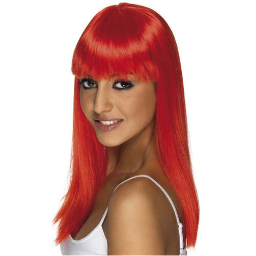 Neon Red Long Straight Glamourama Wig