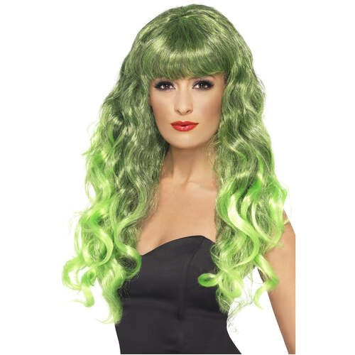 Long Curly Green and Black Siren Wig