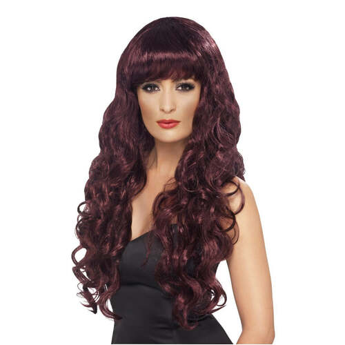 Long Curly Maroon Siren Wig 