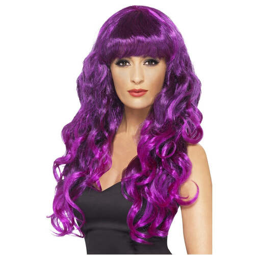 Long Curly Purple and Black Siren Wig 