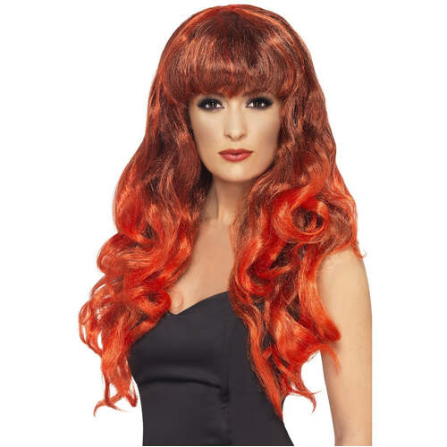 Long Curly Red and Black Siren Wig