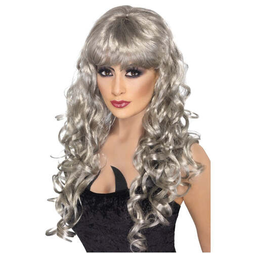 Long Curly Silver Siren Wig