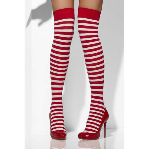 Red and White Striped Opaque Hold Ups